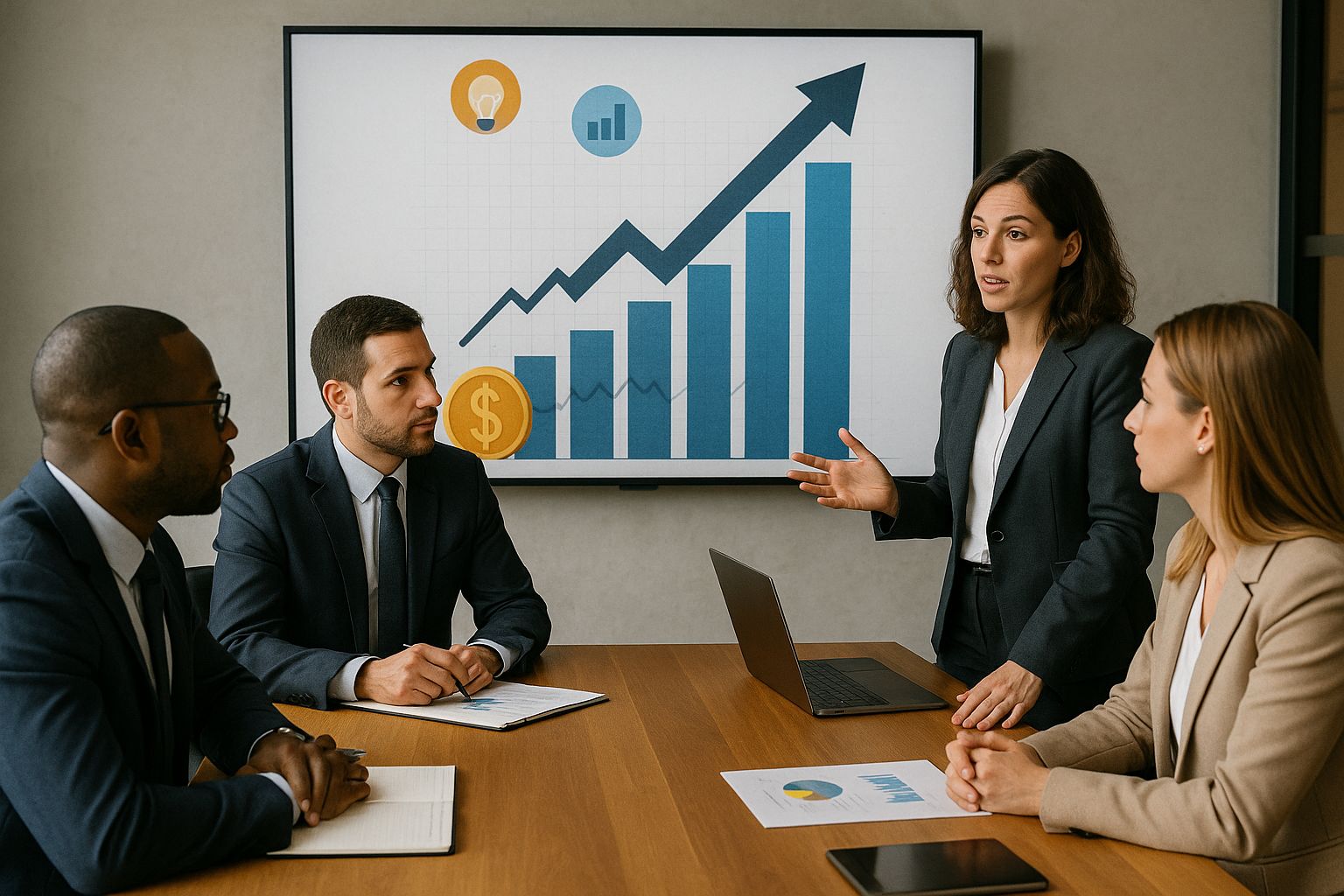 Equipo profesional de Nexus Infinity presentando estrategias de crecimiento empresarial